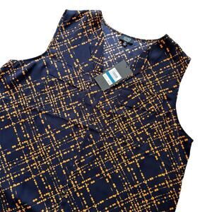 Jones New York Signature Women’s Printed Sleeveless V Neck Top Navy Orange XL